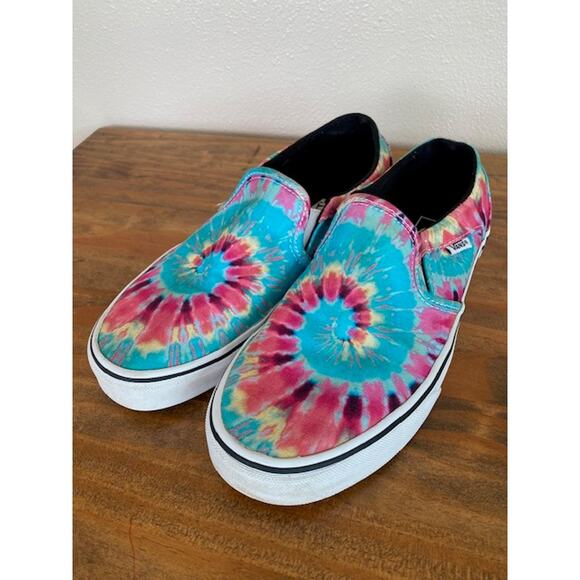 Vans Asher Tie Dye Canvas Slip-On Sneakers - Ladies Size 8.5 - Picture 1 of 9